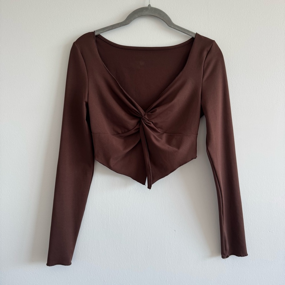 Elegant Brown Long Sleeve Women's Top